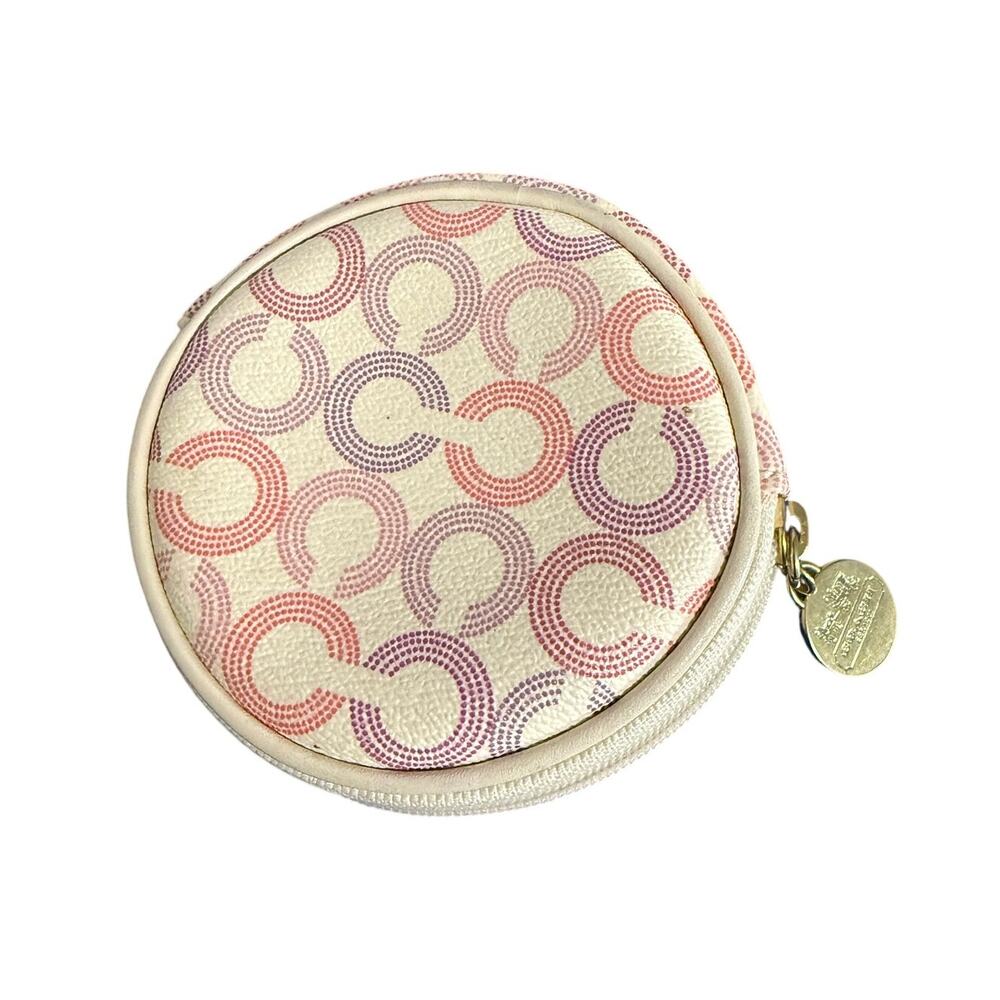 Coach Round Coin Pouch in Pink and Purple Signature Print